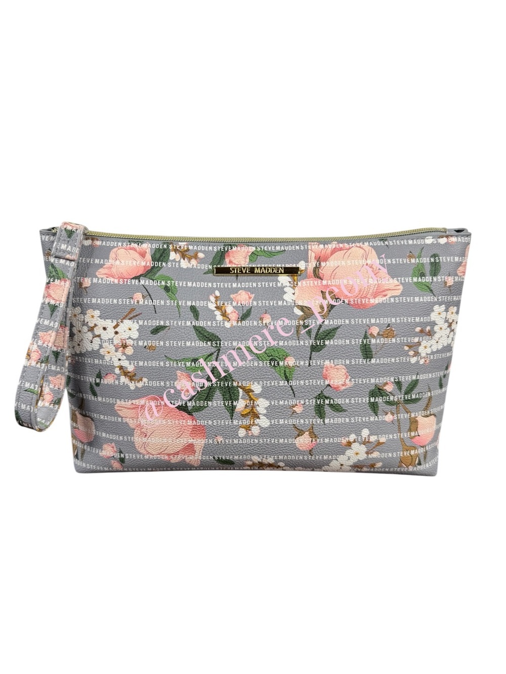Steve Madden Gray Floral Magnolia Makeup Cosmetics Bag Travel Case